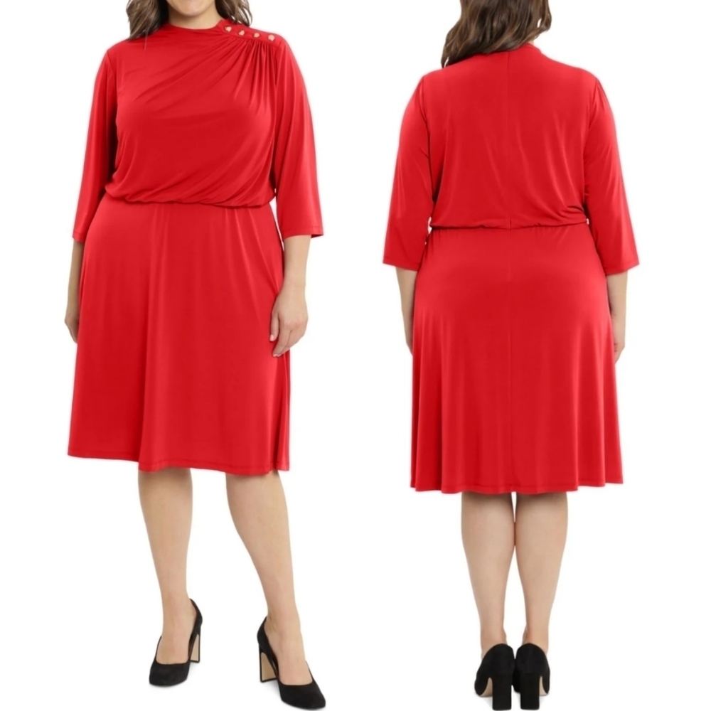 NWT London Times Woman Blouson Dress in Red Size 10